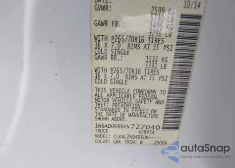 2015 Nissan Frontier Sv from USA, damaged, VIN 1N6AD0ER6FN727040